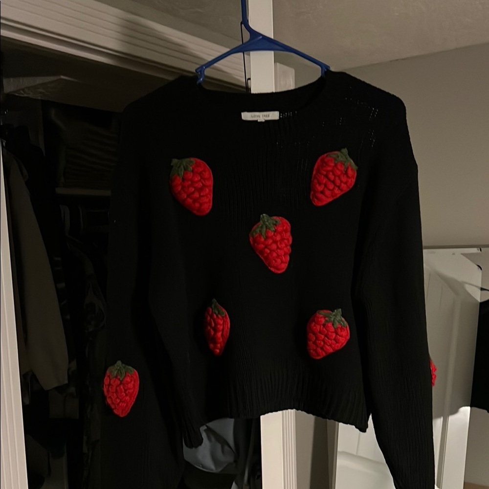Black Sweater with Red Strawberry Accents